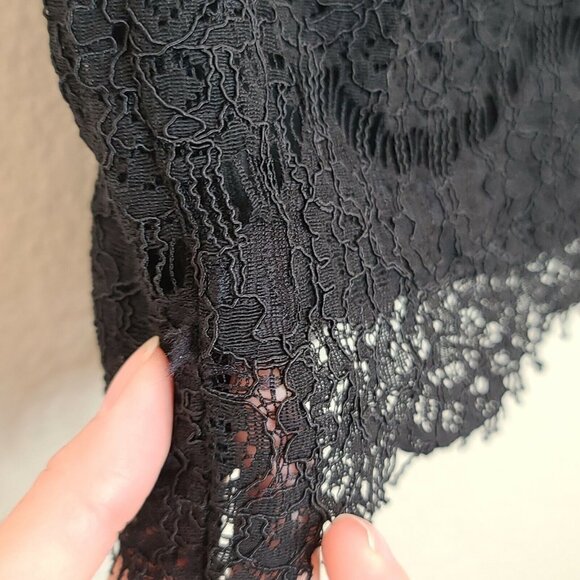 Monteau Womens Blouse Top Medium Black Floral Lace Crochet Short Sleeve Casual - Picture 4 of 12